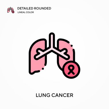 Akciğer kanseri yuvarlak lineal renk vektör simgesi detaylı. Web mobil UI ögesi için resimleme sembolü tasarım şablonu. Düzenlenebilir vuruşlarda mükemmel renk modern piktogram. İş projeniz için akciğer kanseri simgeleri