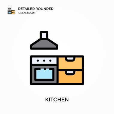 Mutfak ayrıntılı yuvarlak doğrusal renk vektör ikonu. Web mobil UI ögesi için resimleme sembolü tasarım şablonu. Düzenlenebilir vuruşlarda mükemmel renk modern piktogram. İş projeniz için mutfak simgeleri
