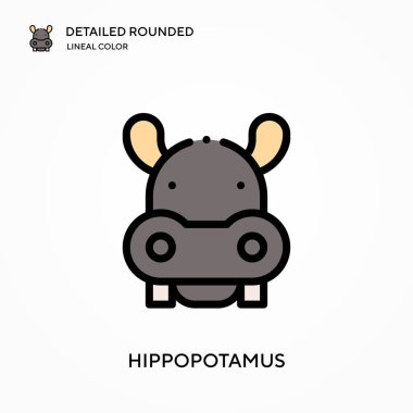 Hippopotamus yuvarlak lineal renk vektör simgesini detaylı olarak açıkladı. Web mobil UI ögesi için resimleme sembolü tasarım şablonu. Düzenlenebilir vuruşlarda mükemmel renk modern piktogram. İş projeniz için suaygırı simgeleri