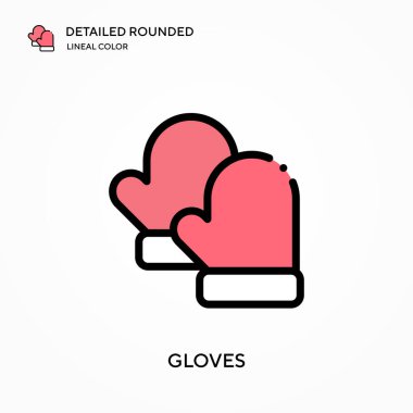 Eldivenler ayrıntılı yuvarlak doğrusal renk vektör simgesi. Web mobil UI ögesi için resimleme sembolü tasarım şablonu. Düzenlenebilir vuruşlarda mükemmel renk modern piktogram. İş projeniz için eldiven simgeleri