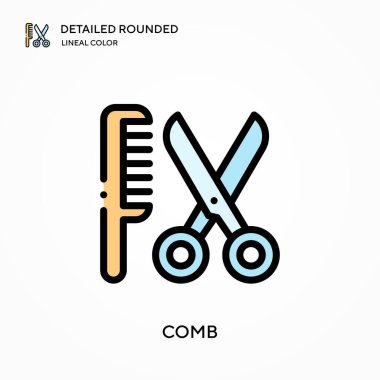 Tarak detaylı yuvarlak doğrusal renk vektör simgesi. Web mobil UI ögesi için resimleme sembolü tasarım şablonu. Düzenlenebilir vuruşlarda mükemmel renk modern piktogram. İş projeniz için tarama simgeleri