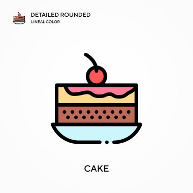 Pasta detaylı yuvarlak doğrusal renk vektör simgesi. Web mobil UI ögesi için resimleme sembolü tasarım şablonu. Düzenlenebilir vuruşlarda mükemmel renk modern piktogram. İş projeniz için kek simgeleri