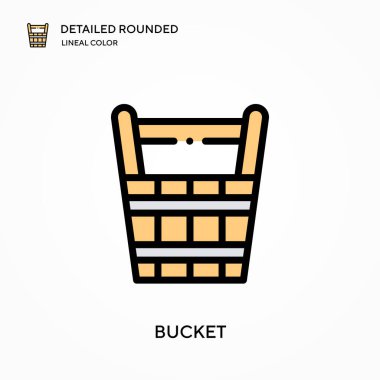 Kova detaylı yuvarlak doğrusal renk vektör simgesi. Web mobil UI ögesi için resimleme sembolü tasarım şablonu. Düzenlenebilir vuruşlarda mükemmel renk modern piktogram. İş projeniz için kova simgeleri