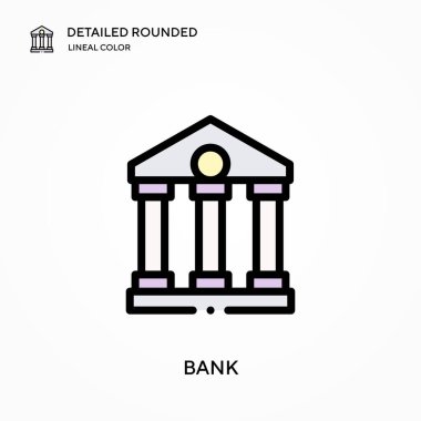 Banka detaylı yuvarlak doğrusal renk vektörü simgesi. Web mobil UI ögesi için resimleme sembolü tasarım şablonu. Düzenlenebilir vuruşlarda mükemmel renk modern piktogram. İş projeniz için banka simgeleri