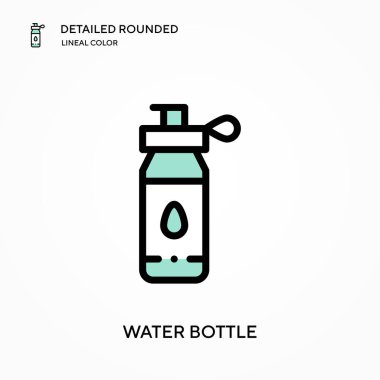 Su şişesi yuvarlak doğrusal renk vektör simgesini detaylandırdı. Web mobil UI ögesi için resimleme sembolü tasarım şablonu. Düzenlenebilir vuruşlarda mükemmel renk modern piktogram. İş projeniz için su şişesi simgeleri