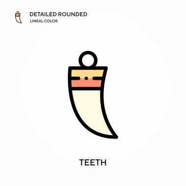 Dişleri detaylı yuvarlak doğrusal renk vektör simgesi. Web mobil UI ögesi için resimleme sembolü tasarım şablonu. Düzenlenebilir vuruşlarda mükemmel renk modern piktogram. İş projeniz için diş simgeleri