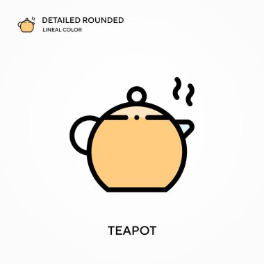 Çaydanlık detaylı yuvarlak doğrusal renk vektör simgesi. Web mobil UI ögesi için resimleme sembolü tasarım şablonu. Düzenlenebilir vuruşlarda mükemmel renk modern piktogram. İş projeniz için çaydanlık simgeleri