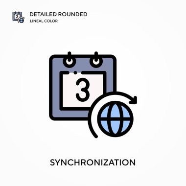 Senkronizasyon ayrıntılı yuvarlak doğrusal renk vektör simgesi. Web mobil UI ögesi için resimleme sembolü tasarım şablonu. Düzenlenebilir vuruşlarda mükemmel renk modern piktogram. İş projeniz için eşzamanlama simgeleri