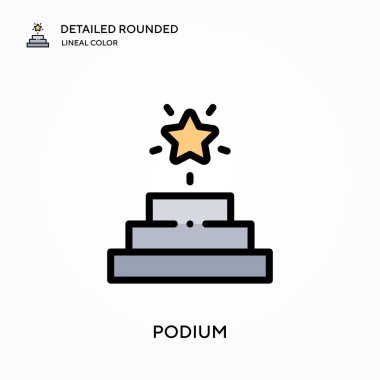 Podyum detaylı yuvarlak lineal renk vektör ikonu. Web mobil UI ögesi için resimleme sembolü tasarım şablonu. Düzenlenebilir vuruşlarda mükemmel renk modern piktogram. İş projeniz için podyum simgeleri