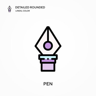 Kalem detaylı yuvarlak doğrusal renk vektör simgesi. Web mobil UI ögesi için resimleme sembolü tasarım şablonu. Düzenlenebilir vuruşlarda mükemmel renk modern piktogram. İş projeniz için kalem simgeleri