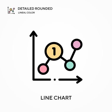 Çizgi çizelgesi yuvarlak doğrusal renk vektörü simgesini detaylı olarak açıkladı. Web mobil UI ögesi için resimleme sembolü tasarım şablonu. Düzenlenebilir vuruşlarda mükemmel renk modern piktogram. İş projeniz için satır çizelgesi simgeleri