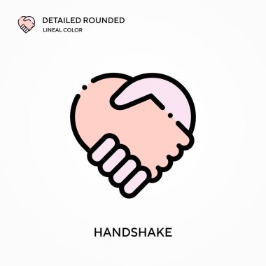 Tokalaşma ayrıntılı yuvarlak doğrusal renk vektör simgesi. Web mobil UI ögesi için resimleme sembolü tasarım şablonu. Düzenlenebilir vuruşlarda mükemmel renk modern piktogram. İş projeniz için tokalaşma simgeleri