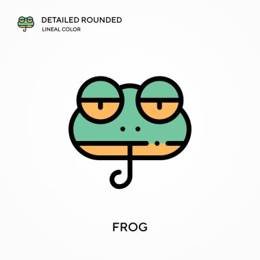 Kurbağa ayrıntılı yuvarlak doğrusal renk vektör simgesi. Web mobil UI ögesi için resimleme sembolü tasarım şablonu. Düzenlenebilir vuruşlarda mükemmel renk modern piktogram. İş projeniz için kurbağa simgeleri