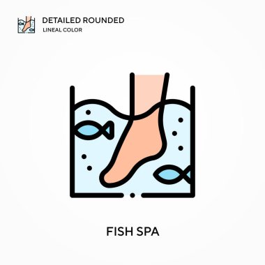 Balık spa ayrıntılı yuvarlak lineal renk vektör ikonu. Web mobil UI ögesi için resimleme sembolü tasarım şablonu. Düzenlenebilir vuruşlarda mükemmel renk modern piktogram. İş projeniz için balık spa simgeleri