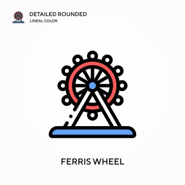 Dönme dolap yuvarlak doğrusal renk vektör simgesi detaylı. Web mobil UI ögesi için resimleme sembolü tasarım şablonu. Düzenlenebilir vuruşlarda mükemmel renk modern piktogram. İş projeniz için dönme dolap simgeleri