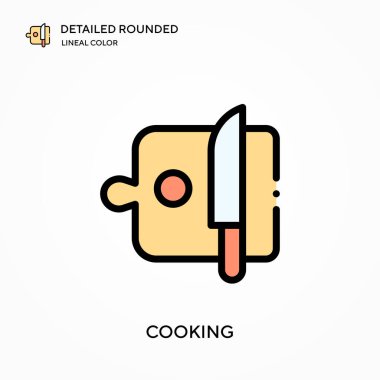 Ayrıntılı yuvarlak doğrusal renk vektörü ikonu pişiriliyor. Web mobil UI ögesi için resimleme sembolü tasarım şablonu. Düzenlenebilir vuruşlarda mükemmel renk modern piktogram. İş projeniz için yemek simgeleri