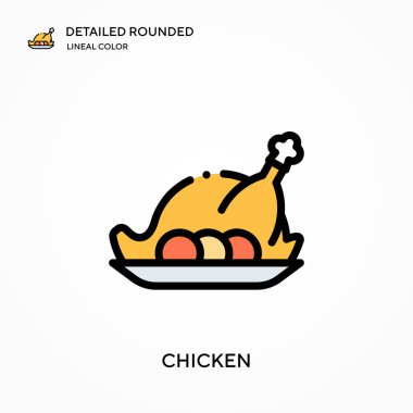 Tavuk detaylı yuvarlak doğrusal renk vektör simgesi. Web mobil UI ögesi için resimleme sembolü tasarım şablonu. Düzenlenebilir vuruşlarda mükemmel renk modern piktogram. İş projeniz için tavuk simgeleri
