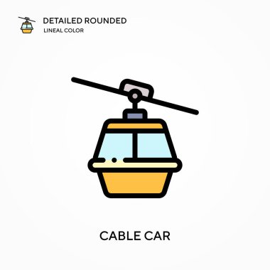 Kablolu araba yuvarlak doğrusal renk vektör simgesi detaylı. Web mobil UI ögesi için resimleme sembolü tasarım şablonu. Düzenlenebilir vuruşlarda mükemmel renk modern piktogram. İş projeniz için kablo araba simgeleri