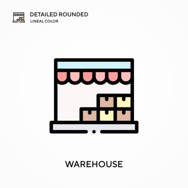 Depo ayrıntılı yuvarlak doğrusal renk vektör ikonu. Web mobil UI ögesi için resimleme sembolü tasarım şablonu. Düzenlenebilir vuruşlarda mükemmel renk modern piktogram. İş projeniz için depo simgeleri