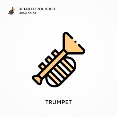 Trompet ayrıntılı yuvarlak doğrusal renk vektör ikonu. Web mobil UI ögesi için resimleme sembolü tasarım şablonu. Düzenlenebilir vuruşlarda mükemmel renk modern piktogram. İş projeniz için trompet simgeleri