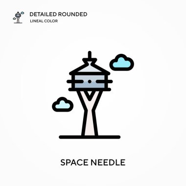 Uzay iğnesi yuvarlak doğrusal renk vektör simgesini detaylı olarak açıklar. Web mobil UI ögesi için resimleme sembolü tasarım şablonu. Düzenlenebilir vuruşlarda mükemmel renk modern piktogram. İş projeniz için boşluk iğne simgeleri