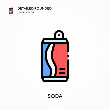 Soda ayrıntılı yuvarlak doğrusal renk vektör ikonu. Web mobil UI ögesi için resimleme sembolü tasarım şablonu. Düzenlenebilir vuruşlarda mükemmel renk modern piktogram. İş projeniz için soda simgeleri