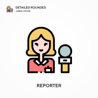 Muhabir yuvarlak lineal renk vektör simgesini detaylı olarak açıkladı. Web mobil UI ögesi için resimleme sembolü tasarım şablonu. Düzenlenebilir vuruşlarda mükemmel renk modern piktogram. İş projeniz için muhabir simgeleri
