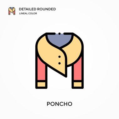 Panço ayrıntılı yuvarlak doğrusal renk vektör ikonu. Web mobil UI ögesi için resimleme sembolü tasarım şablonu. Düzenlenebilir vuruşlarda mükemmel renk modern piktogram. İş projeniz için panço simgeleri