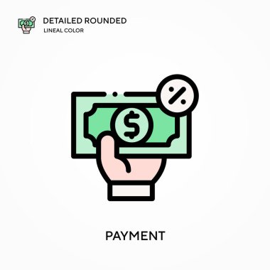Ödeme ayrıntılı yuvarlak doğrusal renk vektörü simgesi. Web mobil UI ögesi için resimleme sembolü tasarım şablonu. Düzenlenebilir vuruşlarda mükemmel renk modern piktogram. İş projeniz için ödeme simgeleri