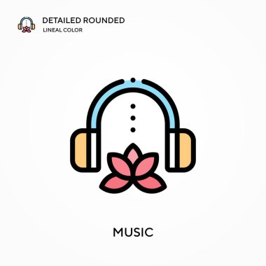 Müzik ayrıntılı yuvarlak doğrusal renk vektör simgesi. Web mobil UI ögesi için resimleme sembolü tasarım şablonu. Düzenlenebilir vuruşlarda mükemmel renk modern piktogram. İş projeniz için müzik simgeleri