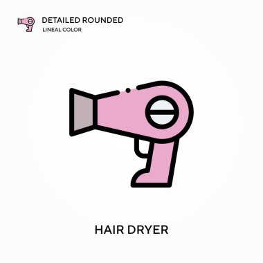 Saç kurutma makinesi yuvarlak lineal renk vektör simgesi detaylı. Web mobil UI ögesi için resimleme sembolü tasarım şablonu. Düzenlenebilir vuruşlarda mükemmel renk modern piktogram. İş projeniz için saç kurutma simgeleri