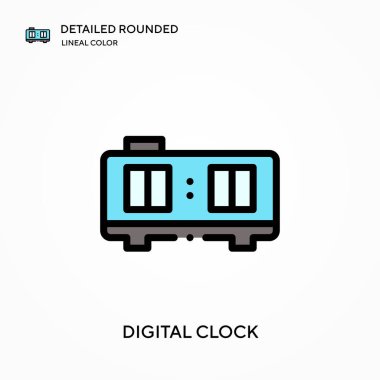 Dijital saat yuvarlak lineal renk vektör simgesi detaylı. Web mobil UI ögesi için resimleme sembolü tasarım şablonu. Düzenlenebilir vuruşlarda mükemmel renk modern piktogram. İş projeniz için dijital saat simgeleri