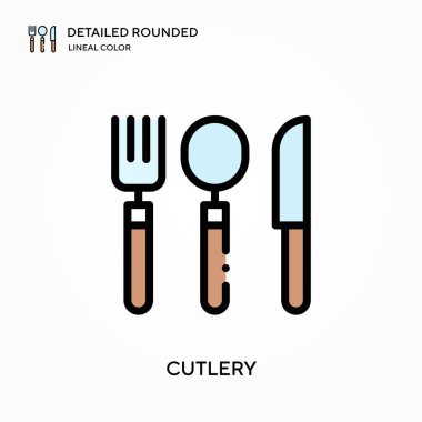 Çatal bıçak takımı yuvarlak doğrusal renk vektör simgesini detaylı olarak açıkladı. Web mobil UI ögesi için resimleme sembolü tasarım şablonu. Düzenlenebilir vuruşlarda mükemmel renk modern piktogram. İş projeniz için çatal bıçak takımları simgeleri