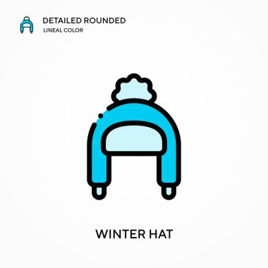 Kış şapkası yuvarlak doğrusal renk vektör simgesini detaylı olarak açıklar. Web mobil UI ögesi için resimleme sembolü tasarım şablonu. Düzenlenebilir vuruşlarda mükemmel renk modern piktogram. İş projeniz için kış şapkası simgeleri