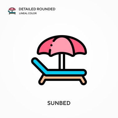 Güneş yatağı yuvarlak çizgili renk vektör simgesi detaylı. Web mobil UI ögesi için resimleme sembolü tasarım şablonu. Düzenlenebilir vuruşlarda mükemmel renk modern piktogram. İş projeniz için güneşli yatak simgeleri