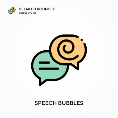 Konuşma baloncukları yuvarlak doğrusal renk vektör simgesini detaylı olarak açıkladılar. Web mobil UI ögesi için resimleme sembolü tasarım şablonu. Düzenlenebilir vuruşlarda mükemmel renk modern piktogram. İş projeniz için konuşma baloncukları simgeleri