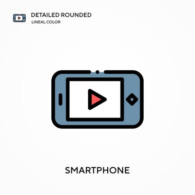 Akıllı telefon ayrıntılı yuvarlak doğrusal renk vektör simgesi. Web mobil UI ögesi için resimleme sembolü tasarım şablonu. Düzenlenebilir vuruşlarda mükemmel renk modern piktogram. İş projeniz için akıllı telefon simgeleri