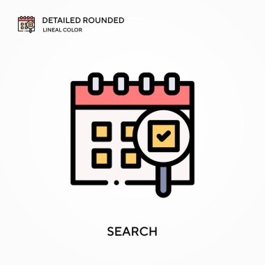 Ayrıntılı yuvarlak doğrusal renk vektör simgesini ara. Web mobil UI ögesi için resimleme sembolü tasarım şablonu. Düzenlenebilir vuruşlarda mükemmel renk modern piktogram. İş projeniz için simgeleri arayın