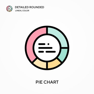 Pasta şeması yuvarlak doğrusal renk vektörü simgesini detaylı olarak açıkladı. Web mobil UI ögesi için resimleme sembolü tasarım şablonu. Düzenlenebilir vuruşlarda mükemmel renk modern piktogram. İş projeniz için pasta çizelgesi simgeleri