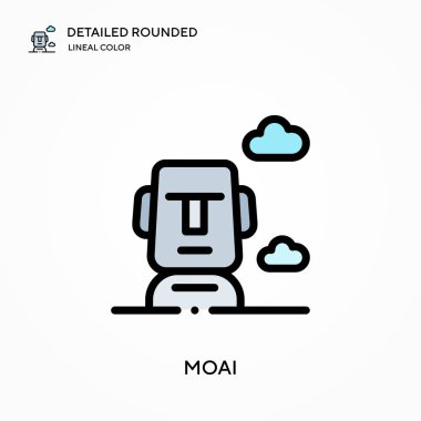 Moai yuvarlak lineal renk vektör simgesini detaylı olarak açıkladı. Web mobil UI ögesi için resimleme sembolü tasarım şablonu. Düzenlenebilir vuruşlarda mükemmel renk modern piktogram. İş projeniz için Moai simgeleri