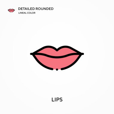 Dudaklar ayrıntılı yuvarlak doğrusal renk vektör ikonu. Web mobil UI ögesi için resimleme sembolü tasarım şablonu. Düzenlenebilir vuruşlarda mükemmel renk modern piktogram. İş projeniz için dudak simgeleri