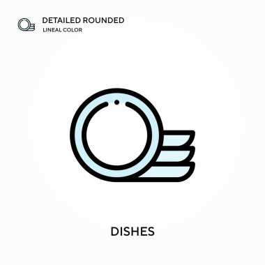 Tabaklar ayrıntılı yuvarlak doğrusal renk vektör simgesi. Web mobil UI ögesi için resimleme sembolü tasarım şablonu. Düzenlenebilir vuruşlarda mükemmel renk modern piktogram. İş projeniz için bulaşık simgeleri