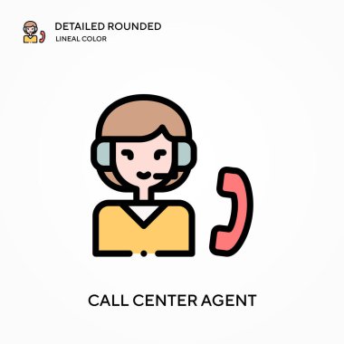 Çağrı merkezi ajanı yuvarlak doğrusal renk vektör simgesini detaylı olarak açıkladı. Web mobil UI ögesi için resimleme sembolü tasarım şablonu. Düzenlenebilir vuruşlarda mükemmel renk modern piktogram. İş projeniz için merkez ajan simgeleri