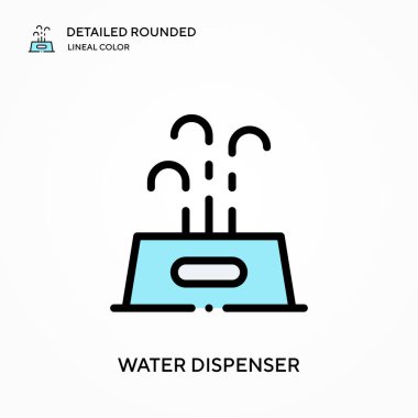 Su dağıtıcı ayrıntılı yuvarlak doğrusal renk vektör ikonu. Web mobil UI ögesi için resimleme sembolü tasarım şablonu. Düzenlenebilir vuruşlarda mükemmel renk modern piktogram. İş projeniz için su dağıtıcı simgeleri
