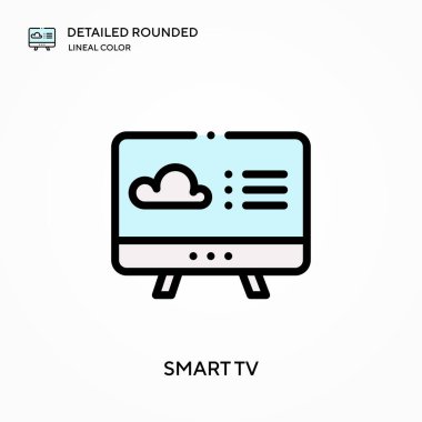 Akıllı TV ayrıntılı yuvarlak doğrusal renk vektörü simgesi. Web mobil UI ögesi için resimleme sembolü tasarım şablonu. Düzenlenebilir vuruşlarda mükemmel renk modern piktogram. İş projeniz için akıllı TV simgeleri