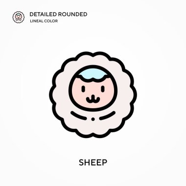 Koyun ayrıntılı yuvarlak doğrusal renk vektör simgesi. Web mobil UI ögesi için resimleme sembolü tasarım şablonu. Düzenlenebilir vuruşlarda mükemmel renk modern piktogram. İş projeniz için koyun simgeleri