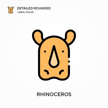 Gergedan ayrıntılı yuvarlak doğrusal renk vektör ikonu. Web mobil UI ögesi için resimleme sembolü tasarım şablonu. Düzenlenebilir vuruşlarda mükemmel renk modern piktogram. İş projeniz için gergedan simgeleri