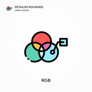 Rgb ayrıntılı yuvarlak doğrusal renk vektörü simgesi. Web mobil UI ögesi için resimleme sembolü tasarım şablonu. Düzenlenebilir vuruşlarda mükemmel renk modern piktogram. İş projeniz için Rgb simgeleri