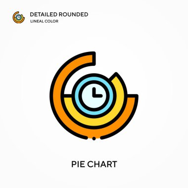 Pasta şeması yuvarlak doğrusal renk vektörü simgesini detaylı olarak açıkladı. Web mobil UI ögesi için resimleme sembolü tasarım şablonu. Düzenlenebilir vuruşlarda mükemmel renk modern piktogram. İş projeniz için pasta çizelgesi simgeleri