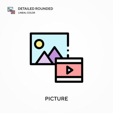 Resim ayrıntılı yuvarlak doğrusal renk vektör simgesi. Web mobil UI ögesi için resimleme sembolü tasarım şablonu. Düzenlenebilir vuruşlarda mükemmel renk modern piktogram. İş projeniz için resim simgeleri